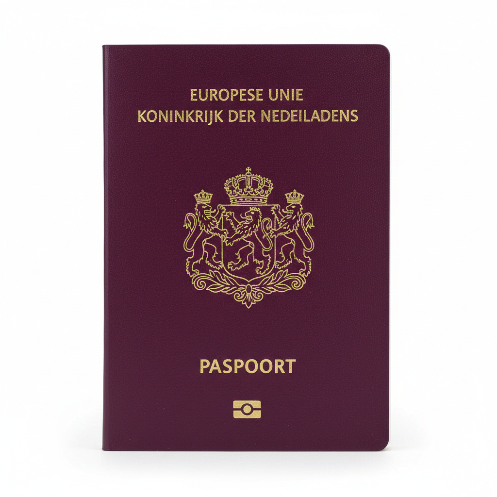 Dutch passport photo example showing correct 35x45mm format